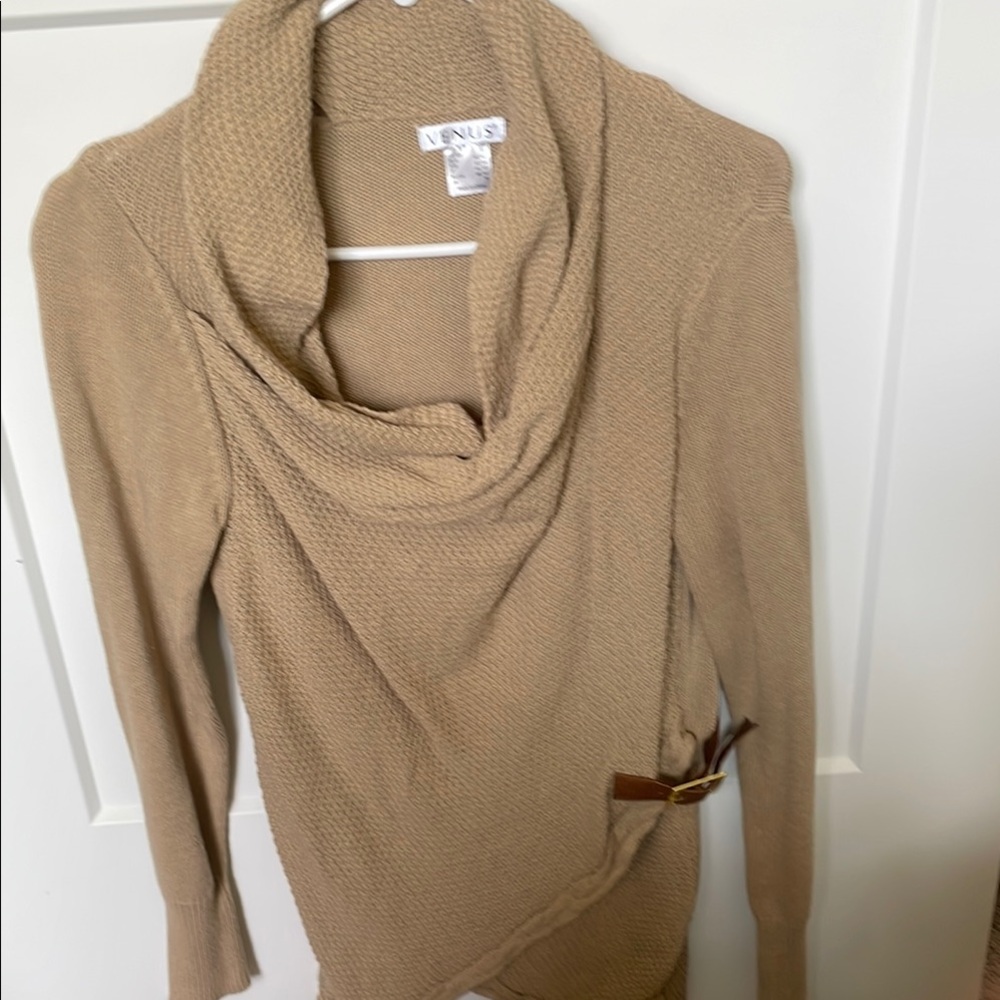 Venus Women's Camel Cowl Neck Sweater with Belt Detail